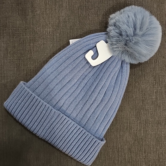 Michael Kors Cable Knit Fleece Lined Cuffed Pom Pom Winter Blue Beanie hat MK main image 5